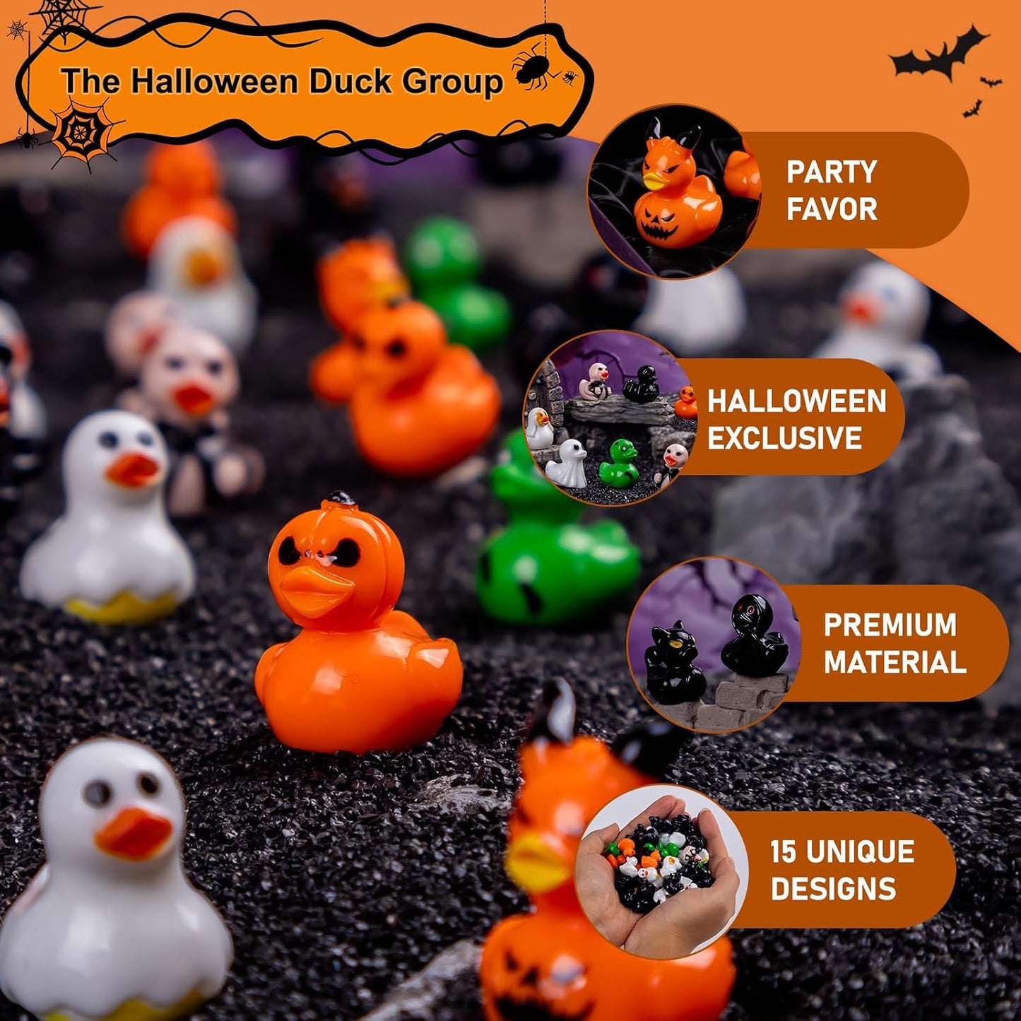 🎃 50PCS Mini Halloween Ducks – 15 Spooky-Cute Styles