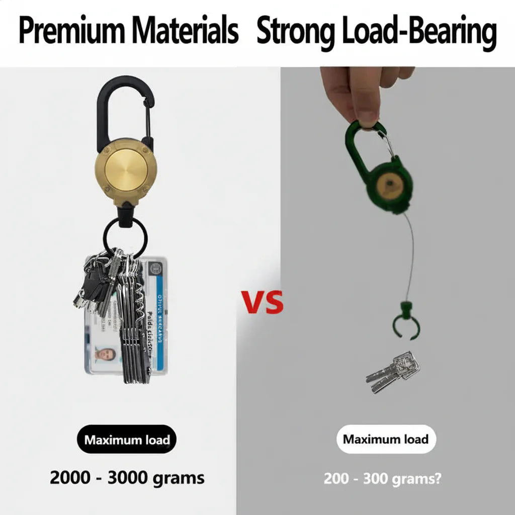 Heavy-Duty Retractable Carabiner Keychain – 65cm Steel Lanyard, 100K Pull Cycles