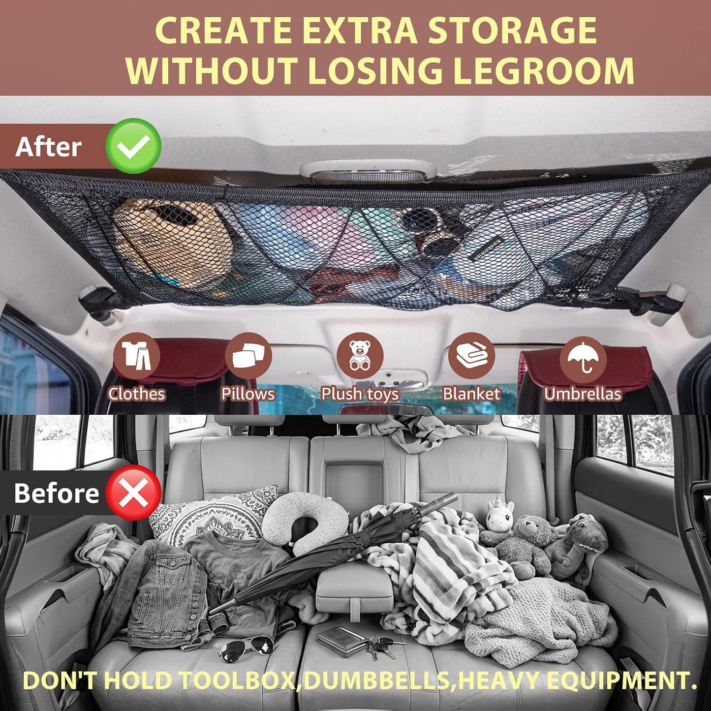 🚙 Car Ceiling Cargo Net – Double-Layer Overhead Storage Organizer