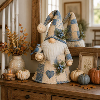 🐦 Patchwork Bird Gnome Light Collection | Warm Glowing Tabletop Decor with Farmhouse Patchwork Details for Mantels, Shelves & Holiday Gifts ✨