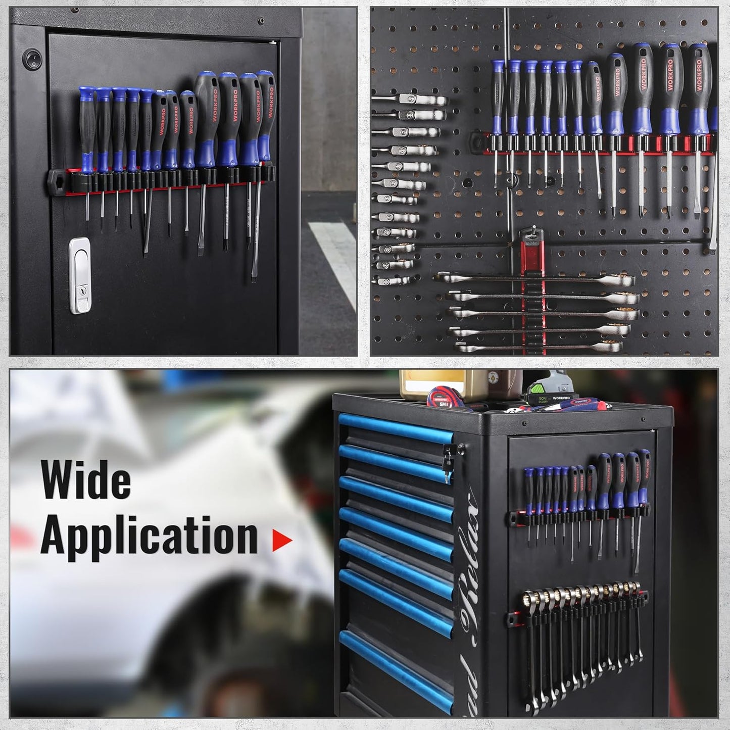 Magnetic Screwdriver & Wrench Organizer – 12-Slot Aluminum Rail, Tool Holder for Garage & Workshop
