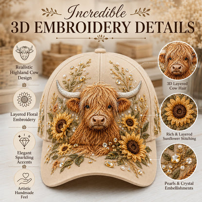 🦬3D Highland Cow Embroidery Cap🧢(Breathable & Lightweight Comfort & Unisex Fit)