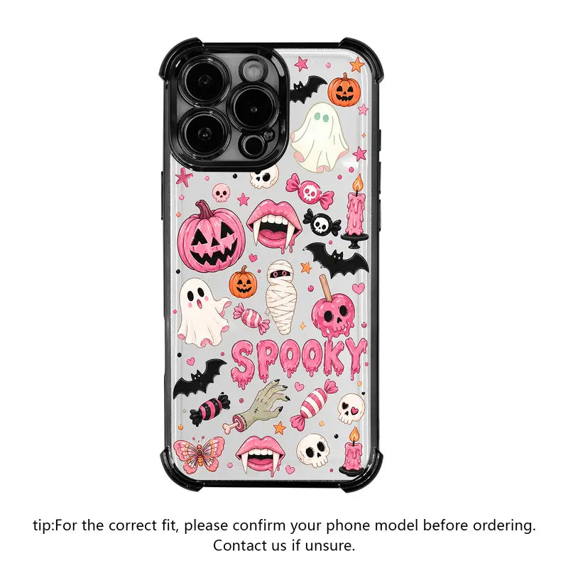TYIIPLUS™ Halloween Candy Ghost Phone Case – Cute Spooky Pumpkin & Ghost Design, Clear Shockproof Case for iPhone & Galaxy