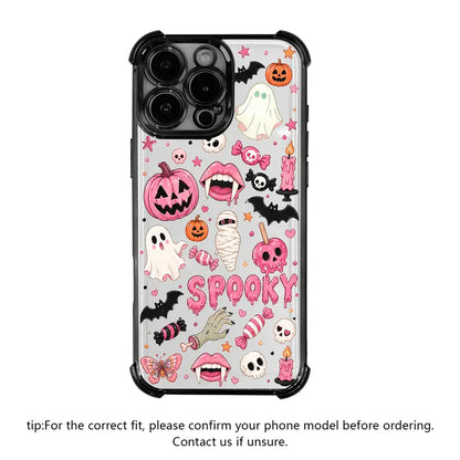 TYIIPLUS™ Halloween Candy Ghost Phone Case – Cute Spooky Pumpkin & Ghost Design, Clear Shockproof Case for iPhone & Galaxy