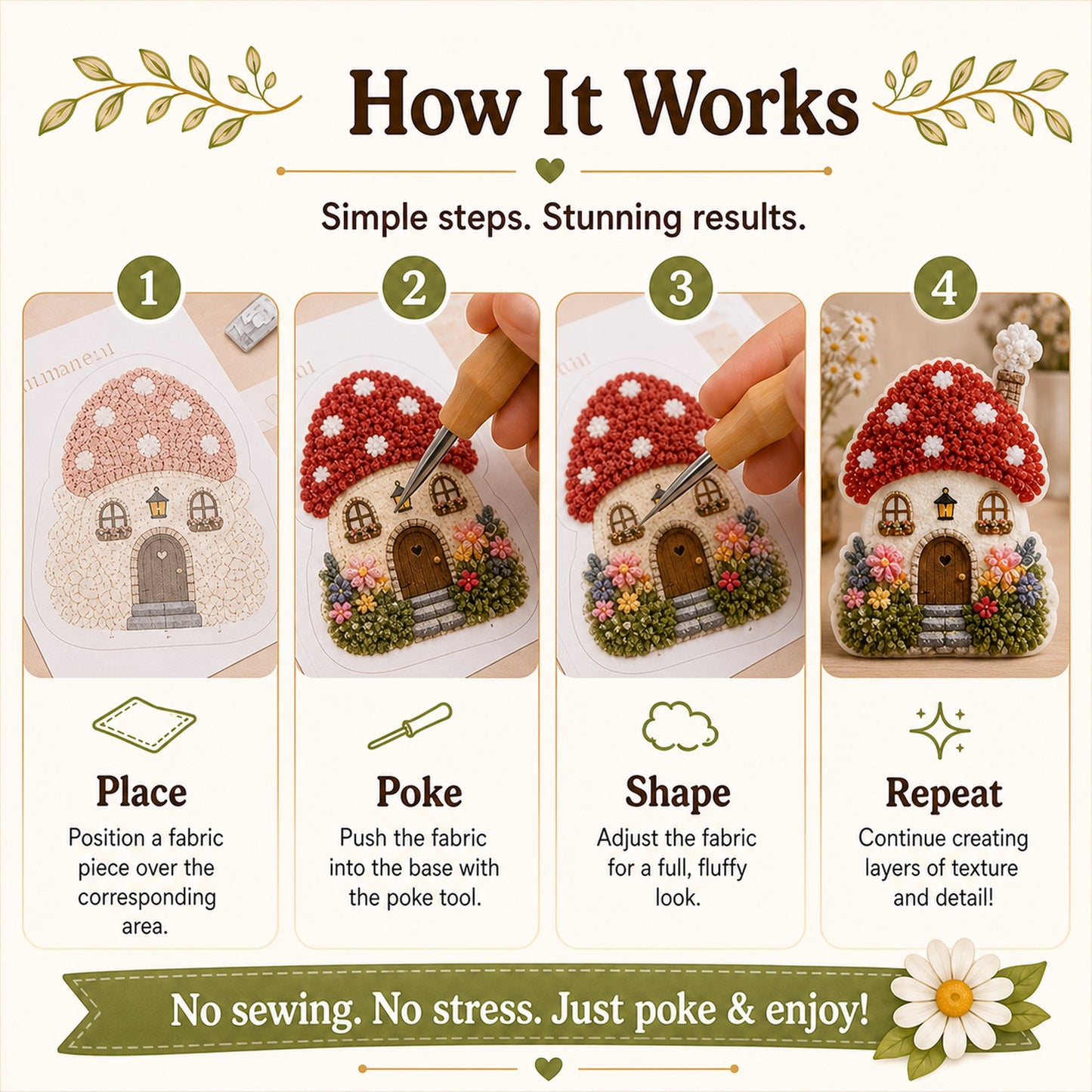🔥🏡 Whimsical Village 3D Fabric Poke Art Kit, No-Sew Beginner DIY Craft, Screen-Free Relaxing Handmade Desktop Decoration & Family Bonding Activity Gift