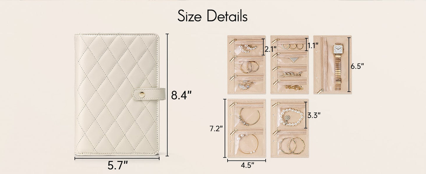 Travel Jewelry Notebook Organizer – Premium PU Leather Case with 5 Removable Velvet Storage Pages