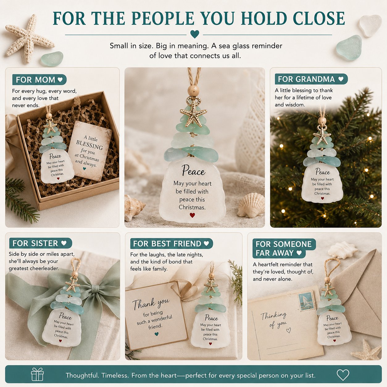 🌊Ocean Blessings™ Sea Glass Christmas Ornaments – Peace, Love, Joy, Faith, Family, Friends & Hope