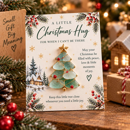 A Little Christmas Hug™ Sea Glass Keepsake Card – Handmade Holiday Gift With A Touch Of Love