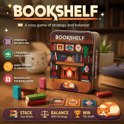 📚🎲Bookshelf Cooperative Stacking Game | Skill & Balance Card and Book Tower Game in Travel Tin