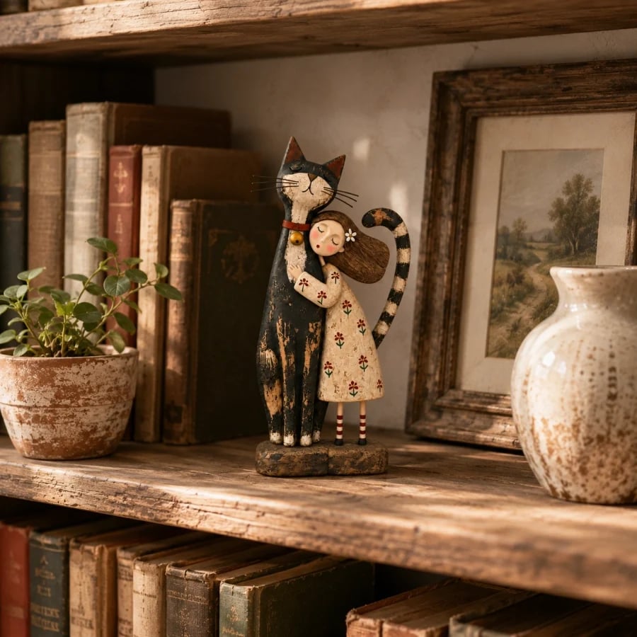💕 Girl & Her Best Friend Folk Art Figurine