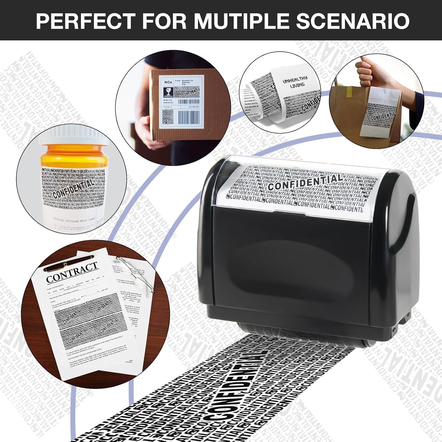 Privacy Protection Security Roller Stamp — Address & Billing Info Blocker, Home & Office Mailing Essentials 100m Long-Lasting Roll