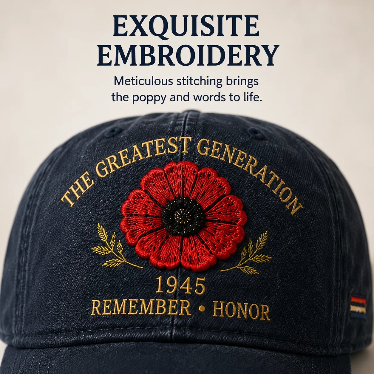 The Greatest Generation 1945 Memorial Poppy Cap – Remember & Honour