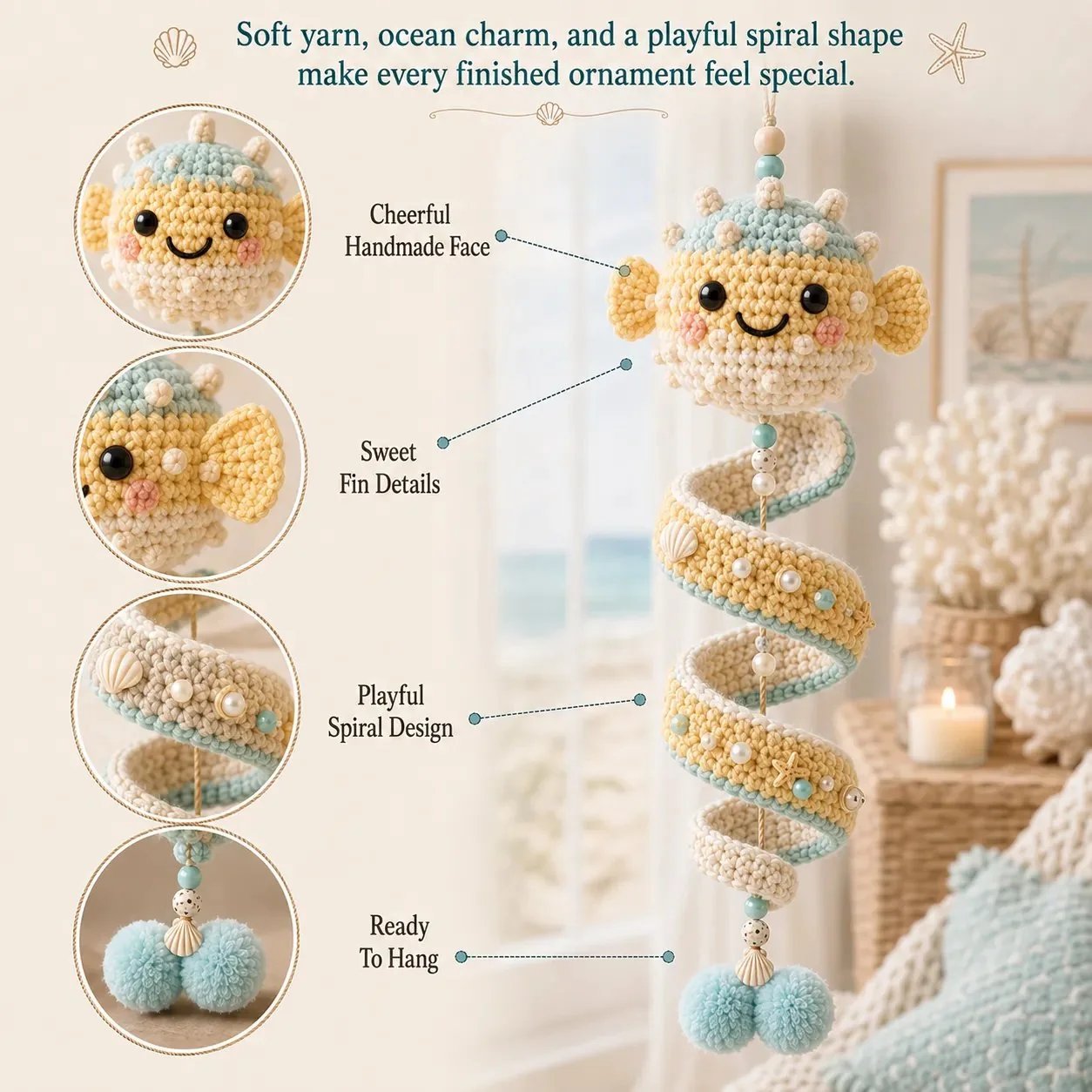 🌊 Marine Animal Themed Spiral Crochet Hanging Kit for Beginners | Complete Kit with All Tools & Step‑by‑Step Guide Included 💕