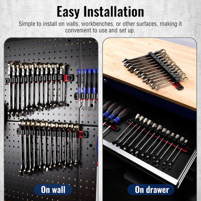 Magnetic Screwdriver & Wrench Organizer – 12-Slot Aluminum Rail, Tool Holder for Garage & Workshop