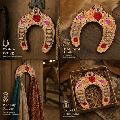 Handcrafted Leather Horseshoe Wild Rag Holder | Western Scarf & Bandana Organizer