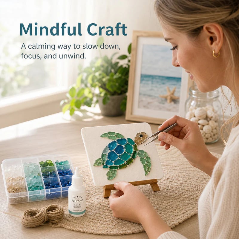 🐋🌊 DIY Sea Glass Mosaic Art Kit – Create Beautiful Ocean-Inspired Artwork with Colorful Glass Pieces