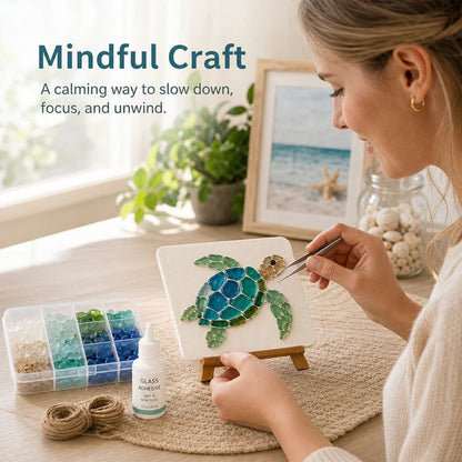 🐋🌊 DIY Sea Glass Mosaic Art Kit – Create Beautiful Ocean-Inspired Artwork with Colorful Glass Pieces