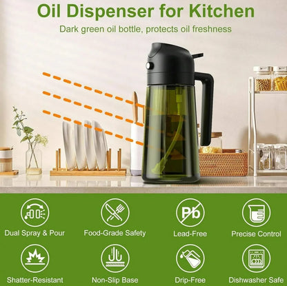 2-in-1 Glass Oil Sprayer & Dispenser – Leak-Proof Kitchen Bottle