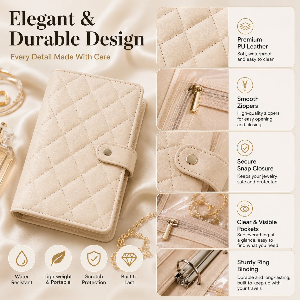 Travel Jewelry Notebook Organizer – Premium PU Leather Case with 5 Removable Velvet Storage Pages