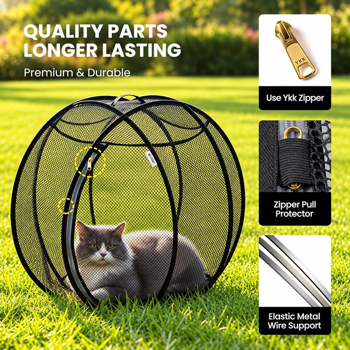 Foldable Pop Up Mesh Cat Playpen, 27.5in Portable Spherical Pet Enclosure, Safe Outdoor Play Tent for Cats Small Dogs Rabbits Guinea Pigs