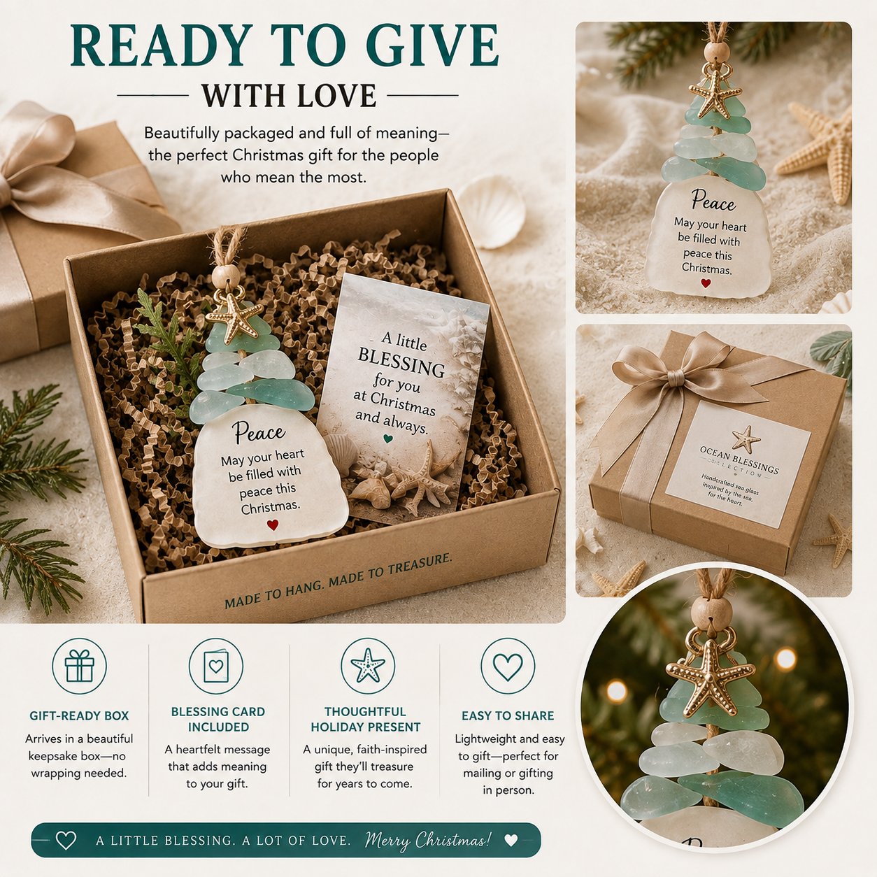 🌊Ocean Blessings™ Sea Glass Christmas Ornaments – Peace, Love, Joy, Faith, Family, Friends & Hope