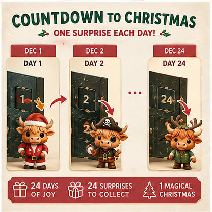 Highland Cow Advent Calendar 2026 – 24-Day Christmas Countdown with Cute Highland Cow Figurines