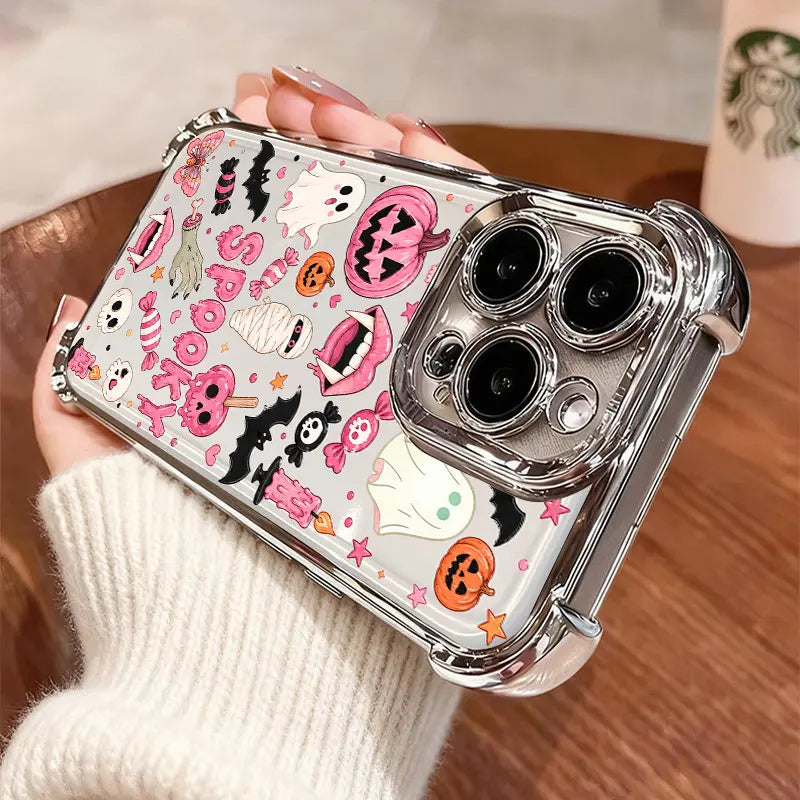TYIIPLUS™ Halloween Candy Ghost Phone Case – Cute Spooky Pumpkin & Ghost Design, Clear Shockproof Case for iPhone & Galaxy