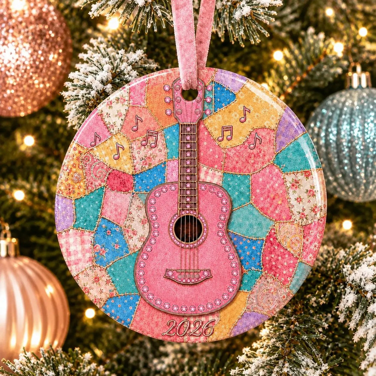 🎸 Pink Guitar Memorial Heart Ornament