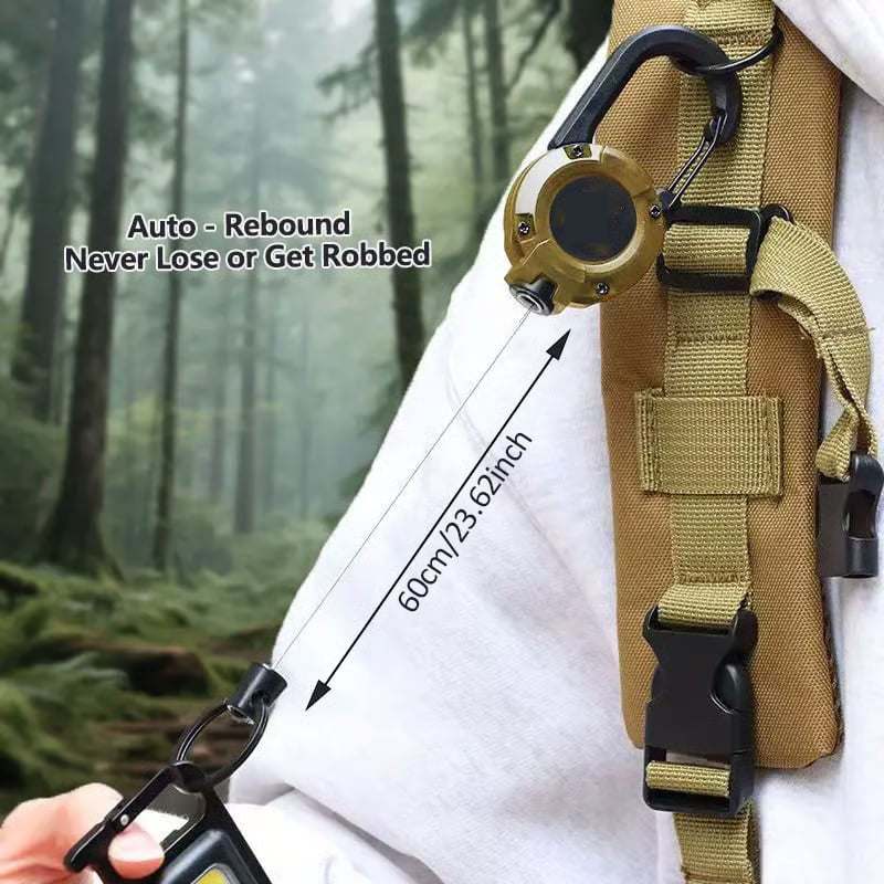 Heavy-Duty Retractable Carabiner Keychain – 65cm Steel Lanyard, 100K Pull Cycles