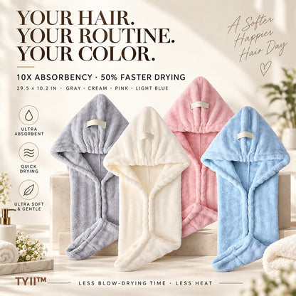 TYII™ Extra-Large 4-Corner Hair Drying Towel Wrap – Extra-Long Thick Microfiber Hair Cap for Long & Thick Hair