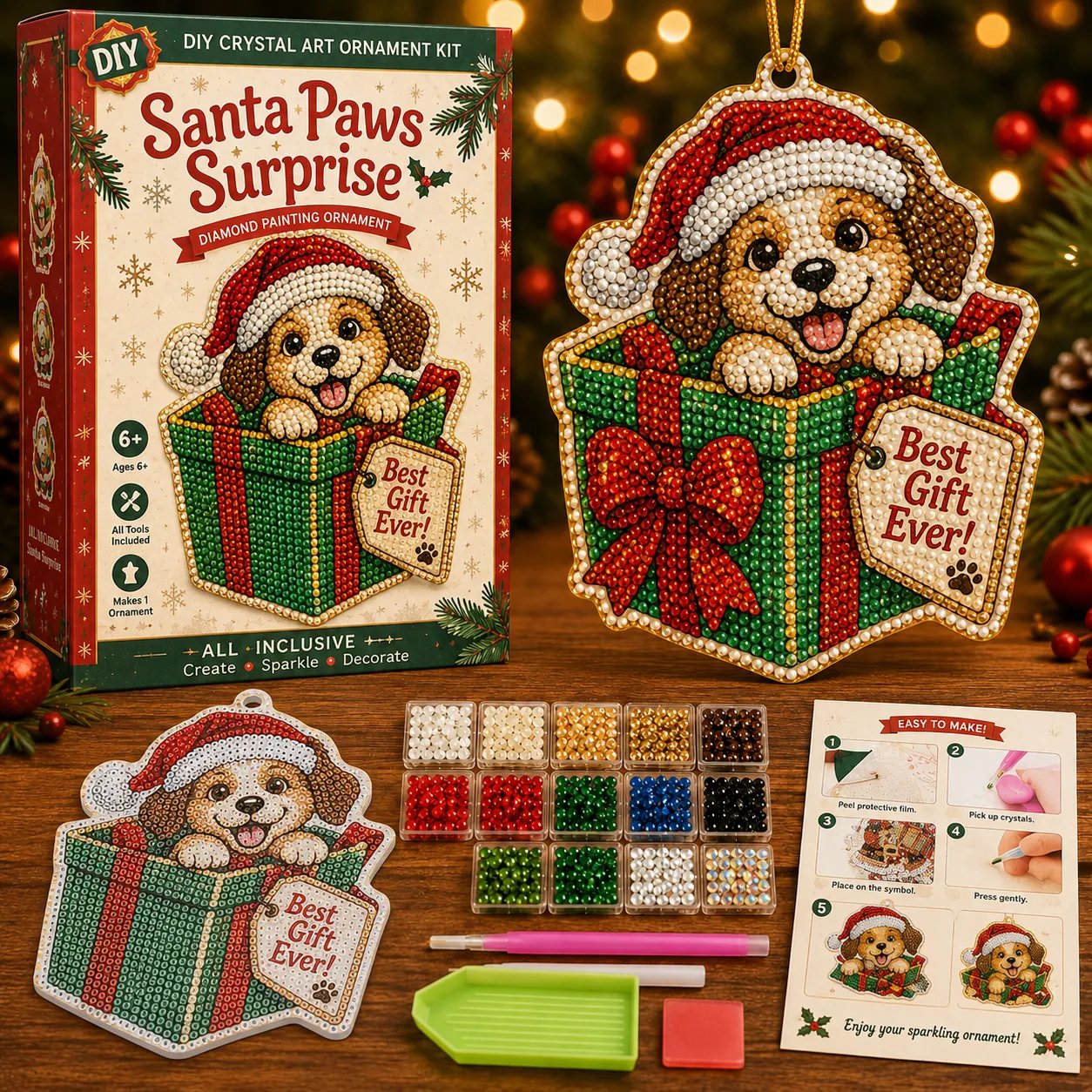 😂 Beginner-Friendly Funny Christmas Pearl Diamond Art Ornament DIY Kit | Complete Set with Printed Base, Pearl & Crystal Pieces, Tools, Hanging Cord & Instructions Included 💕