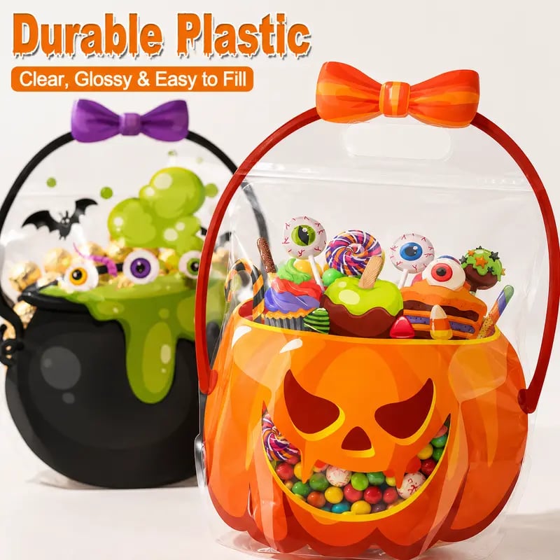 🎃 Halloween Treat & Goodie Bags with Handles (Poison Cauldron & Pumpkin Designs) 🍬👻