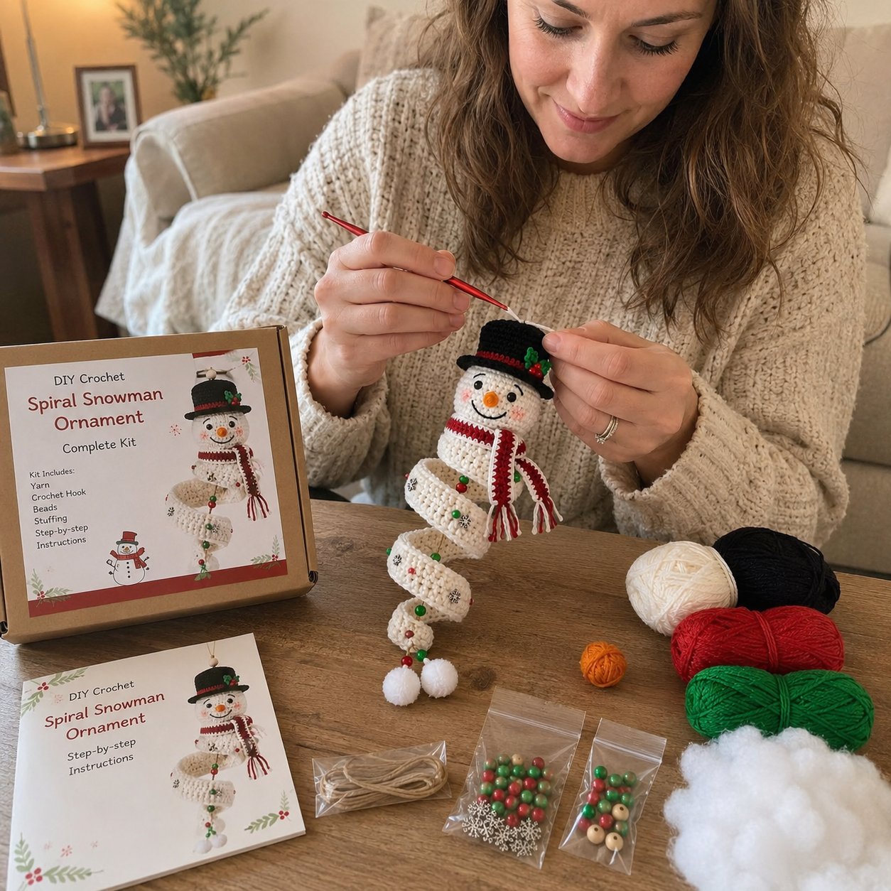 ☃️ Crochet Snowman Spiral Ornament DIY Kit