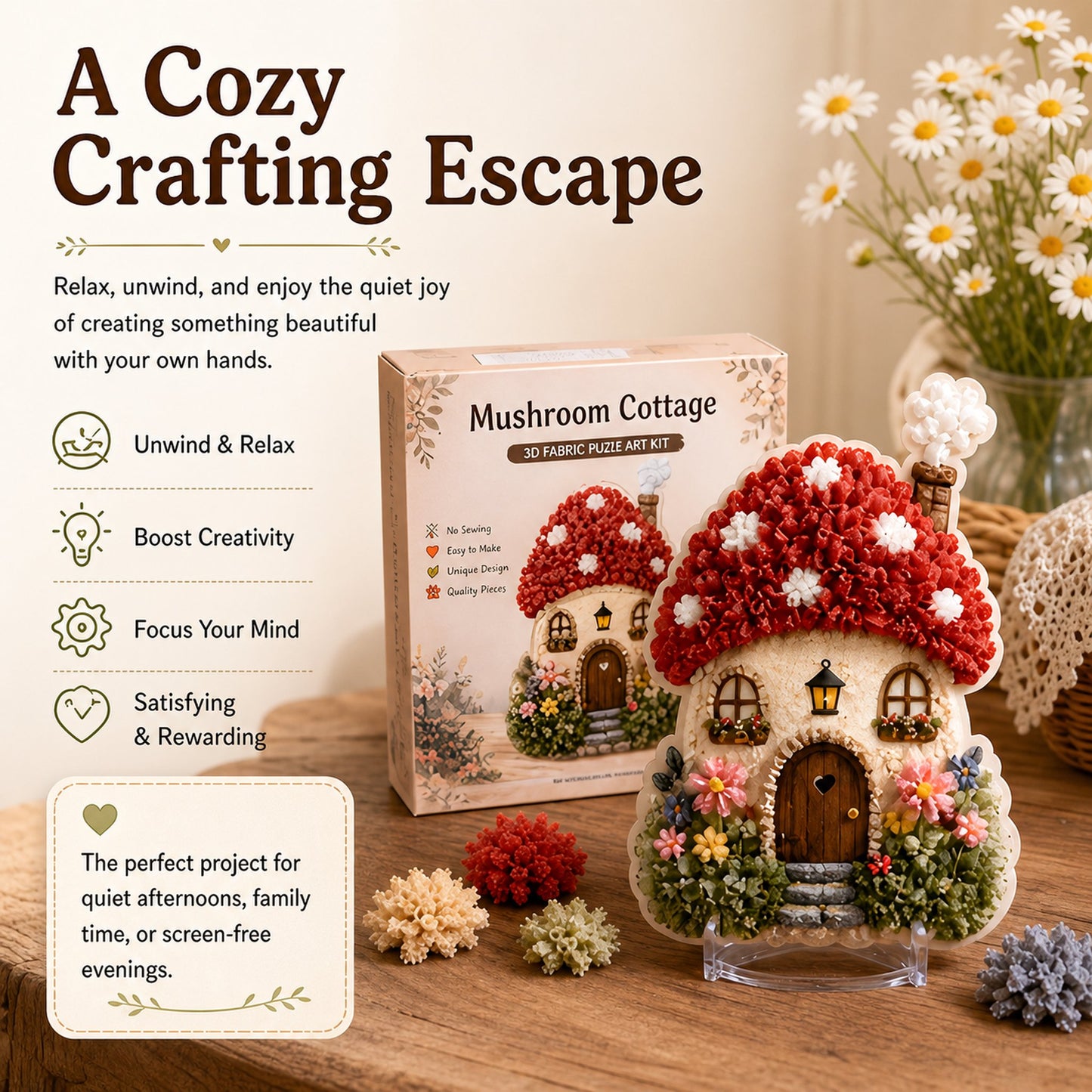 🔥🏡 Whimsical Village 3D Fabric Poke Art Kit, No-Sew Beginner DIY Craft, Screen-Free Relaxing Handmade Desktop Decoration & Family Bonding Activity Gift
