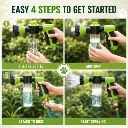 Pet Bath Spray Gun with Built-in Shampoo Dispenser | 8 Adjustable Spray Modes | Fits Standard 3/4" Garden Hose