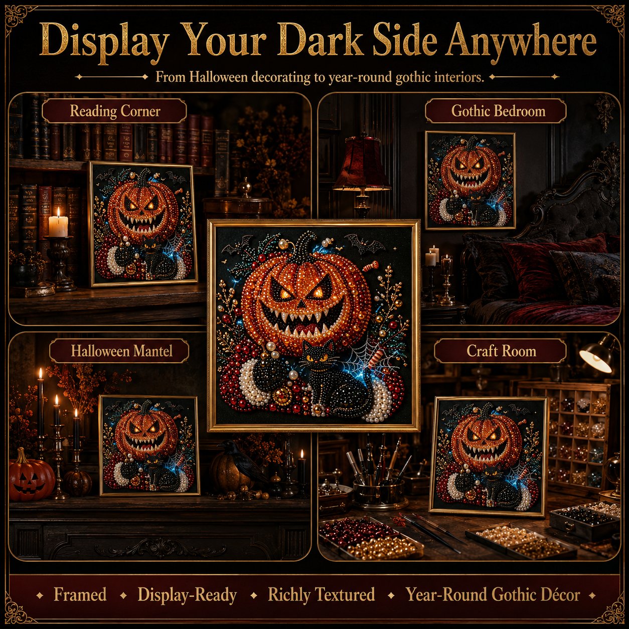 🖤 Premium 3D Pearl Dark Gothic Diamond Painting Art Kit | Luxury Flocked Canvas with Scratch-Resistant Non-Fading Pearl Beads DIY Dark Academia Decor 💀🕯️✨