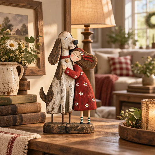 💕 Girl & Her Best Friend Folk Art Figurine