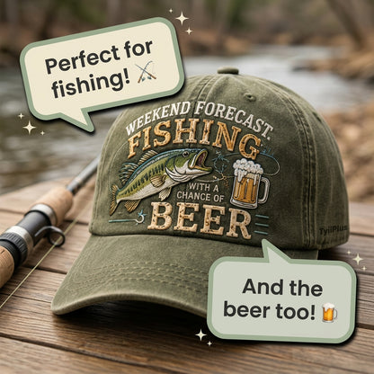 Weekend Forecast: Fishing With A Chance Of Beer Vintage Dad Cap – Funny Fishing Hat for Men