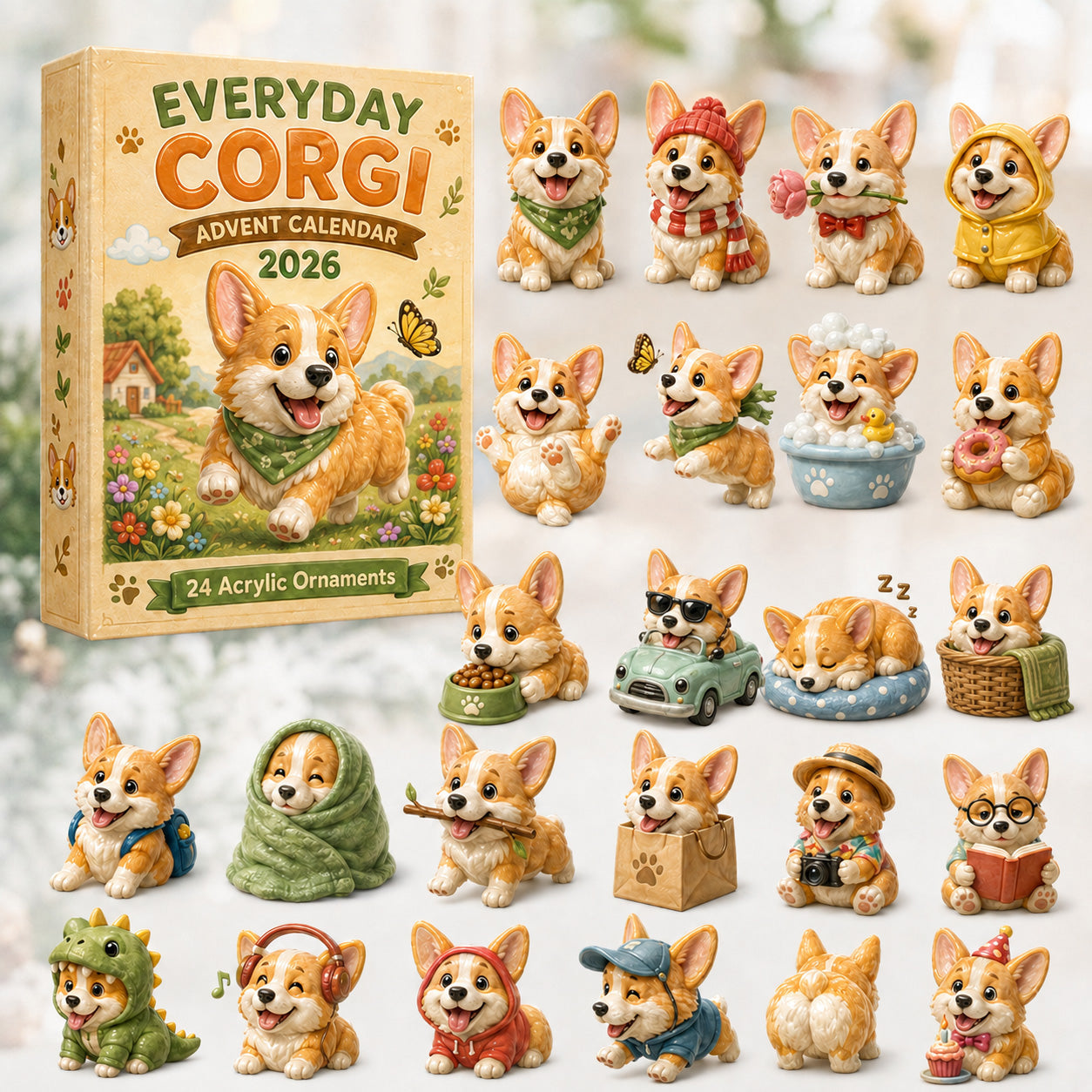 Everyday Corgi Advent Calendar 2026 - 24-Day Festive Countdown, Acrylic Charms Blind Box - Gift For Corgi Lovers