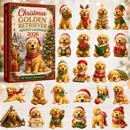 Christmas Golden Retriever Advent Calendar 2026 - 24-Day Festive Countdown, Acrylic Charms Blind Box - Gift For Golden Retriever Lovers