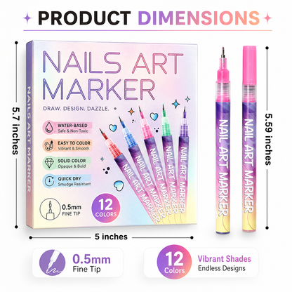 12-Color Nail Art Pens Set – Ultra-Fine DIY Manicure Paint Pens