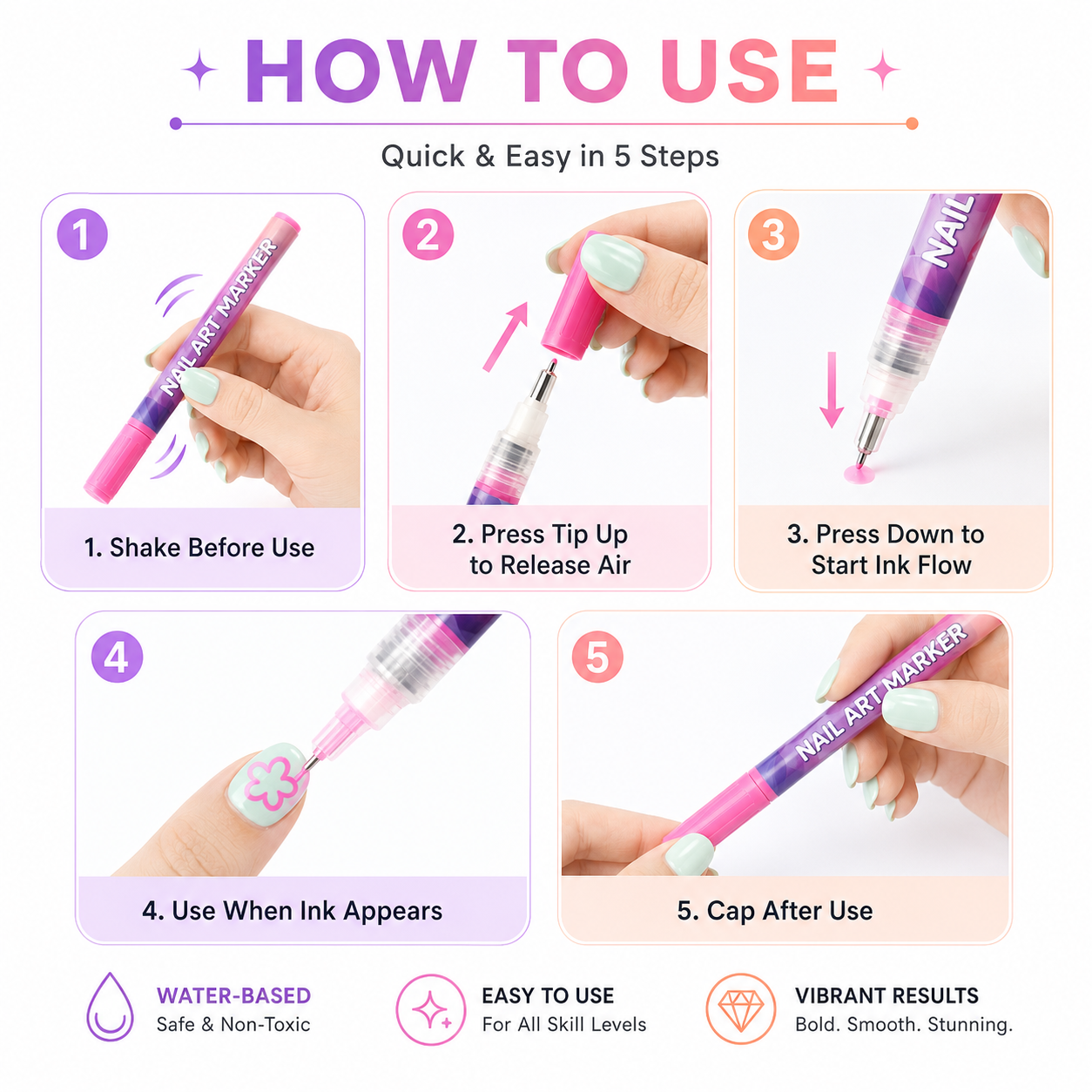 12-Color Nail Art Pens Set – Ultra-Fine DIY Manicure Paint Pens