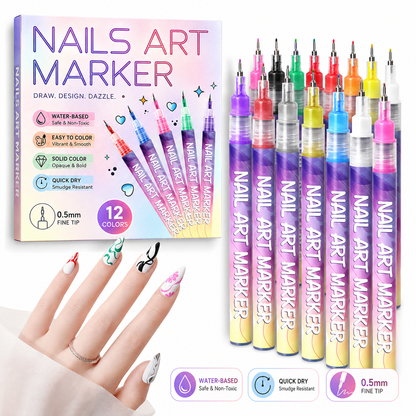 12-Color Nail Art Pens Set – Ultra-Fine DIY Manicure Paint Pens