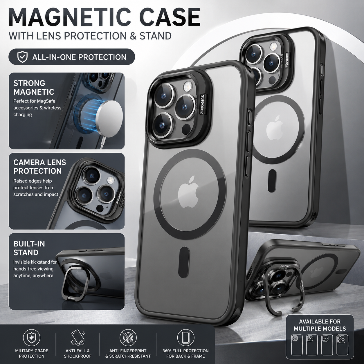 TYIIPLUS™ Magnetic Phone Case with Camera Protection & Built-In Stand