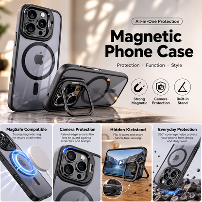 TYIIPLUS™ Magnetic Phone Case with Camera Protection & Built-In Stand