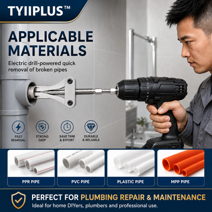 TYIIPLUS™ Drill-Powered Broken Pipe Thread Extractor – Universal 1/2", 3/4" & 1" Broken Pipe Nipple Remover Tool