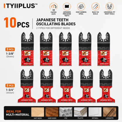 TYIIPLUS™ 10PCS Professional Japanese Teeth Oscillating Multi Tool Saw Blade Set – Universal Fast Cutting Blades for Wood, PVC & Plastic