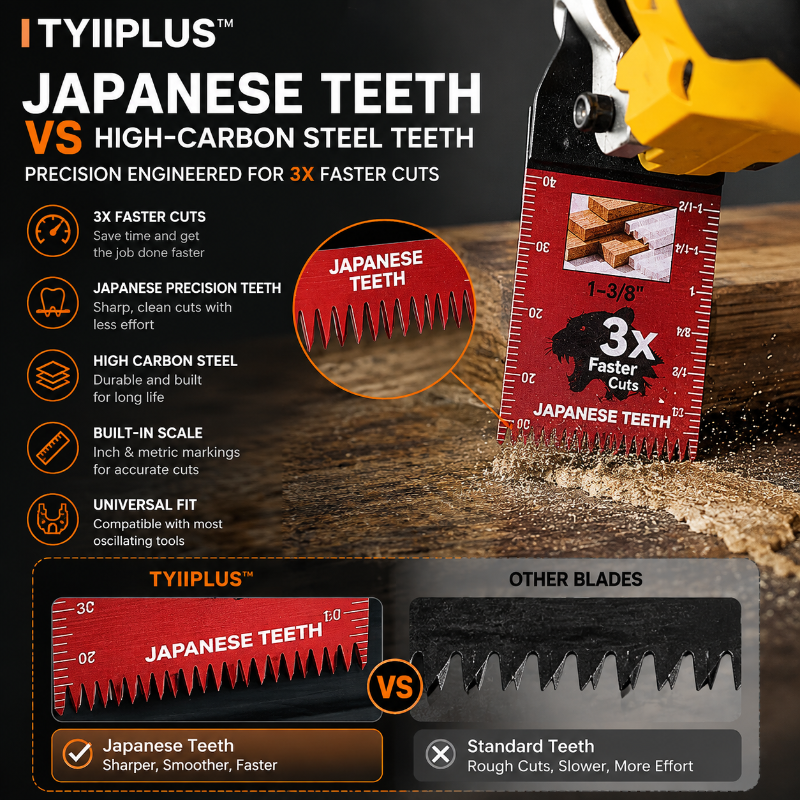 TYIIPLUS™ 10PCS Professional Japanese Teeth Oscillating Multi Tool Saw Blade Set – Universal Fast Cutting Blades for Wood, PVC & Plastic