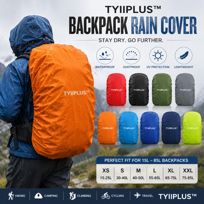 TYIIPLUS™ Waterproof Backpack Rain Cover – Lightweight Anti-Slip Rain & Dust Cover for Hiking, Camping & Travel (15–85L)
