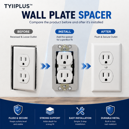 TYIIPLUS™ Wall Plate Spacers for Electrical Outlets – Heavy-Duty Metal Outlet Leveling Plates for Loose, Recessed & Crooked Boxes